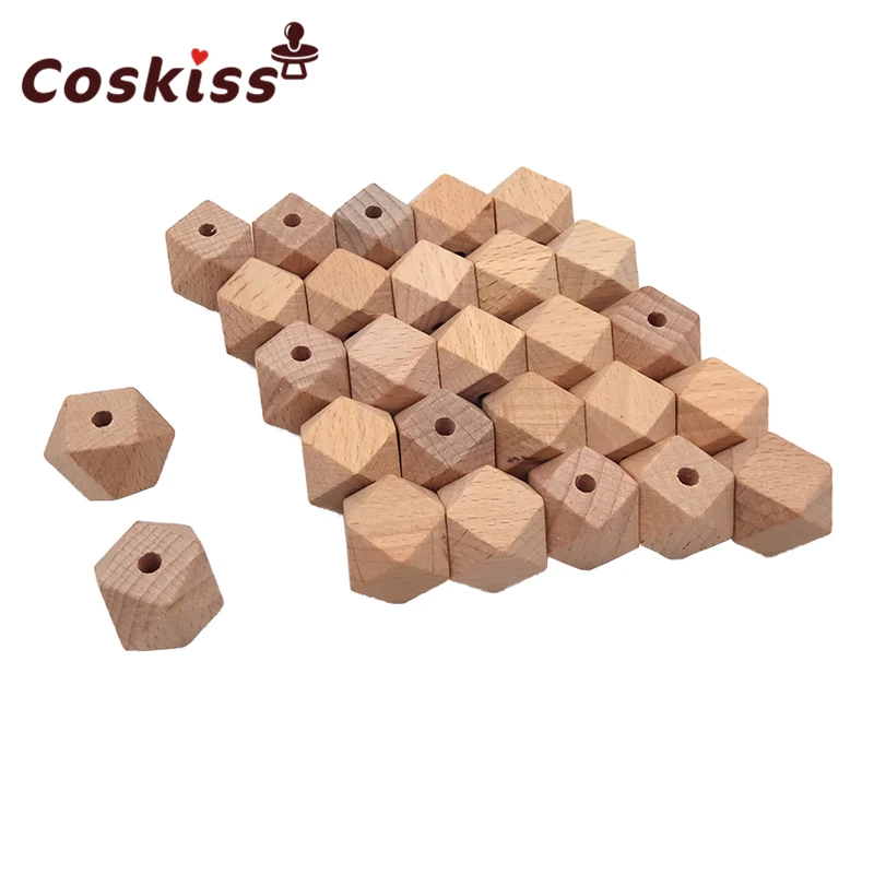 

50pcs Beech Wood Bead Unfinished Natural 10mm Geometric hexagonal Wooden Beads For DIY Baby Teether Nacklace