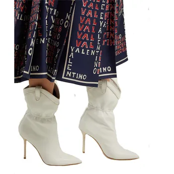 

EMMA KING New Brand Slip-on Ankle Boots Women Pointy Toe Gladiator Boots White High Heels Stilettos Dress Shoes Women 2020