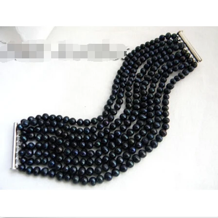 

8Strands 8'' 6MM Black Round Freshwater Pearl Bracelet @^Noble style Natural Fine jewe SHIPPING new >>free shipping -Bride jewel