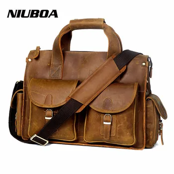 

NIUBOA Vintage Crazy Horse Leather Men Shoulder Bag Genuine Leather Crossbody Bag Euro Male Leisure Cowhide Men's Messenger Bags