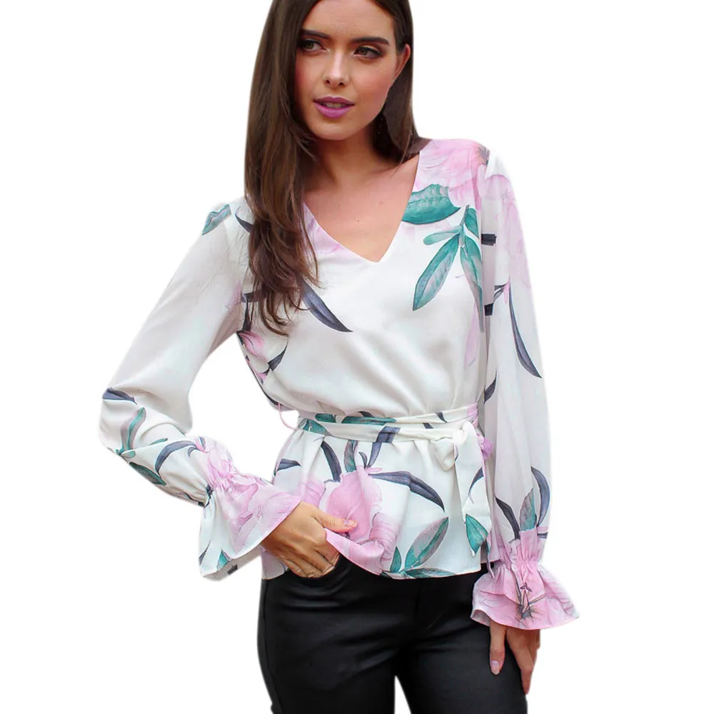 Grid Off Shoulder lace-up Long Sleeves Blouses