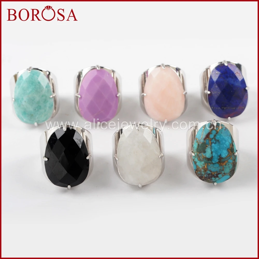 5 шт. серебряное кольцо в форме яйца BOROSA граненое с разноцветными натуральными