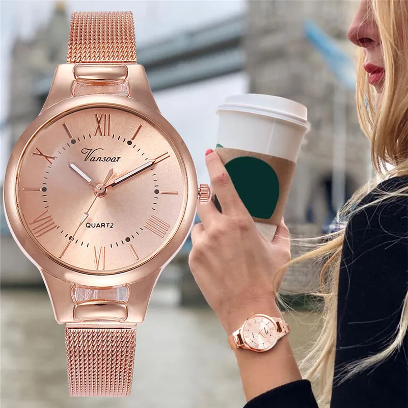 Женские часы Новая мода розовое золото кожаные часы для женщин браслет из нержавеющей стали Кварцевые наручные часы Роскошные повседневные часы# C