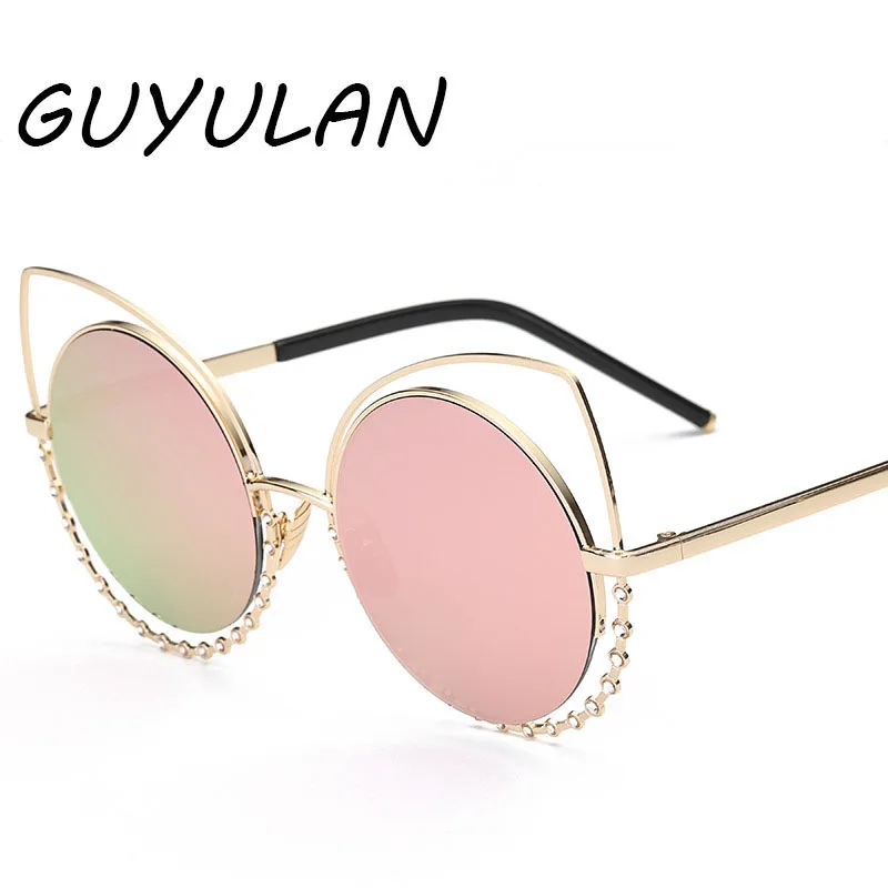 GUYULAN Sweet Cat Eye Metal frame Lens Women sunglasses Dots diamond