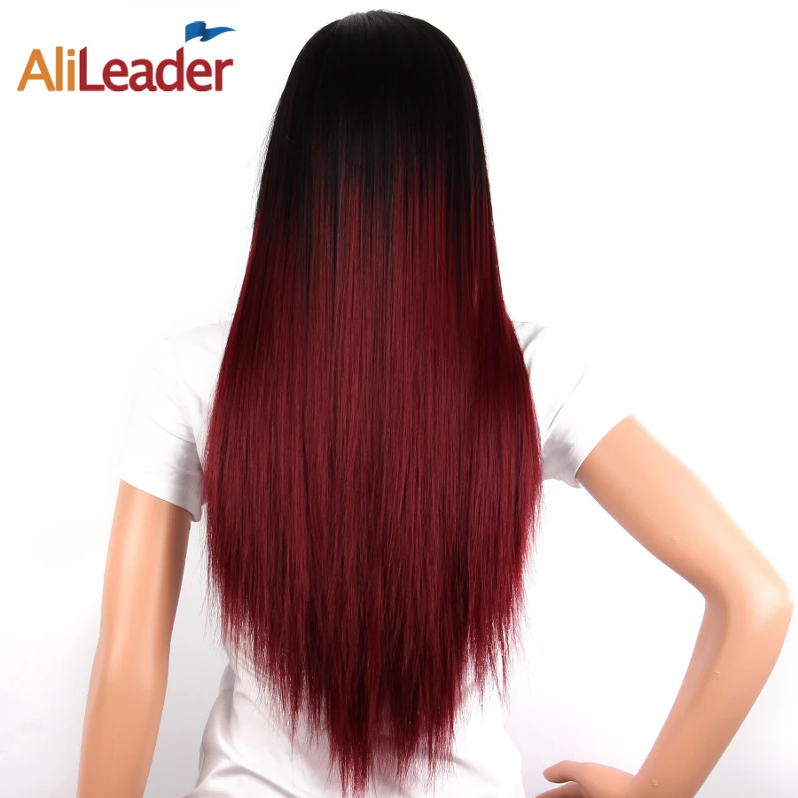 

AliLeader Poducts 26" Long Silky Straight Afro Wig Ombre Blond Green Burgundy Silver Synthetic Wig For Women