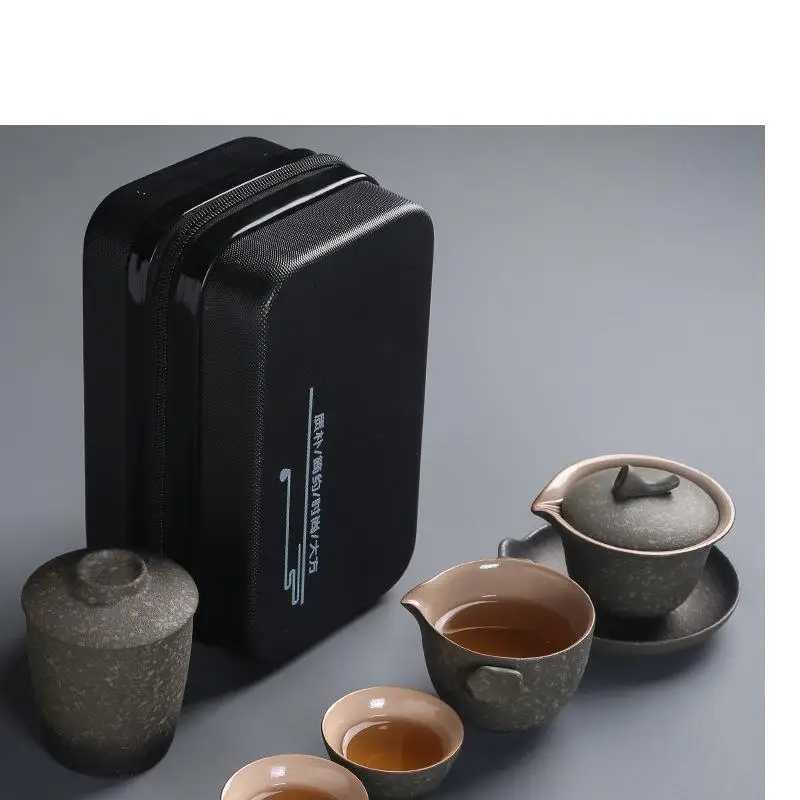 Портативный чайный набор красивый и легкий Чайник Китайский путешествия керамический портативный чайный набор Gaiwan с сумкой для роскошный свадебный подарок - Цвет: gray