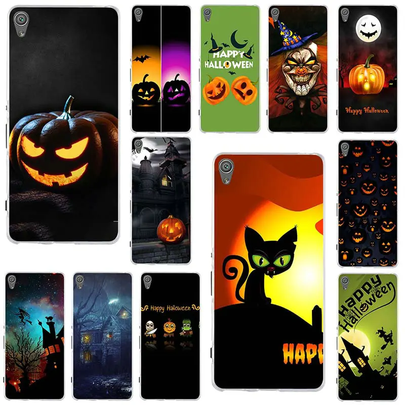 

Phone Case for Sony Xperia M5 E3 E5 M2 M4 T3 X XA Z Z1 Z2 Z3 Z4 Z5 Compact Cases Cover Coque Happy Halloween Fabric Pumpkins