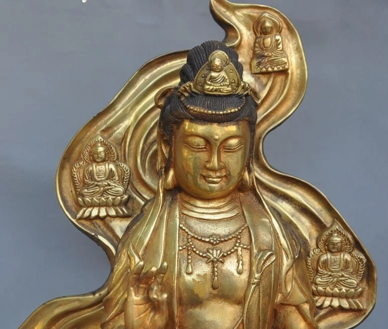 

003780 16" tibet buddhism Temple bronze gilt Kwan-Yin GuanYin Bodhisattva buddha statue