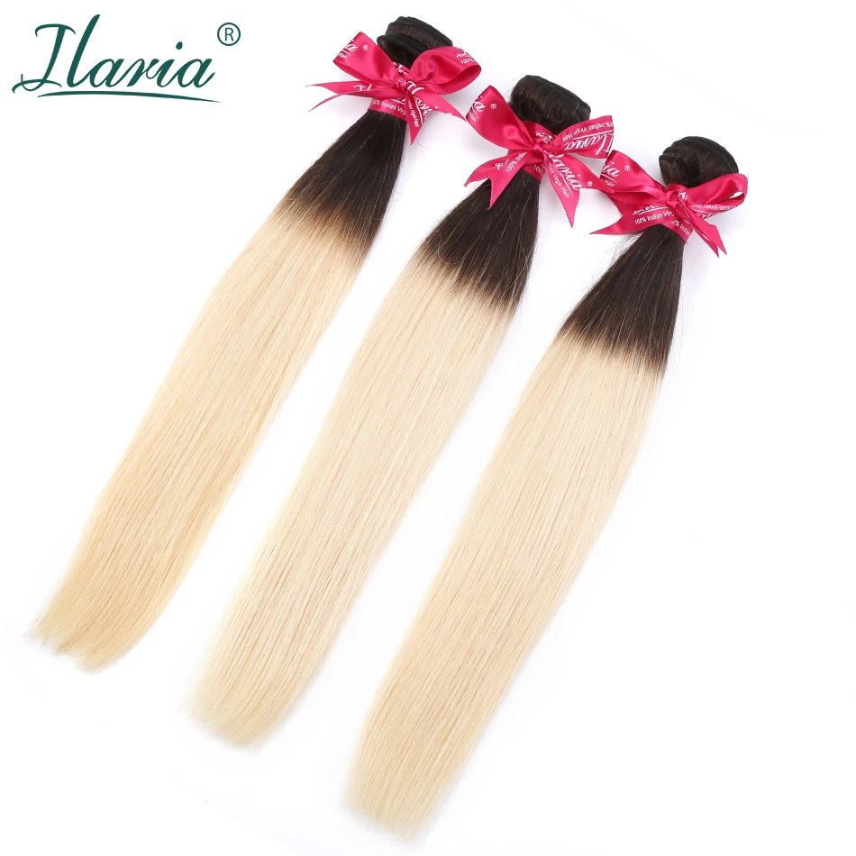 ILARIA волос бразильский 3 пучки волос 1B/613 Ombre Блондинка прямо человеческих волос, плетение 2 Tone Dark Roots Platinum цвет волос пучок