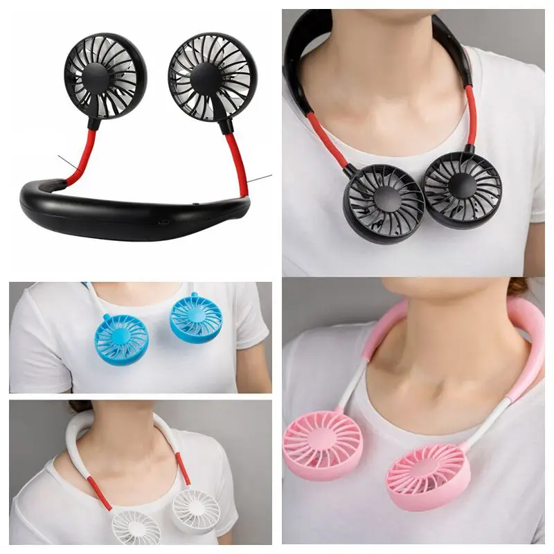 

1PCs Portable Fans Hand Free Neckband Fans With USB Rechargeable Operated Dual Wind Head 3 Speed Adjustable Fan