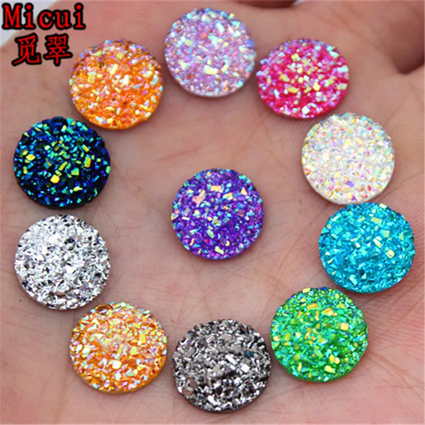 

Micui 100pcs Crystal AB 12mm Flatback Resin Dotted Round Rhinestone Cabochon Flat Back Resin Rhinestone For DIY Decoration MC24