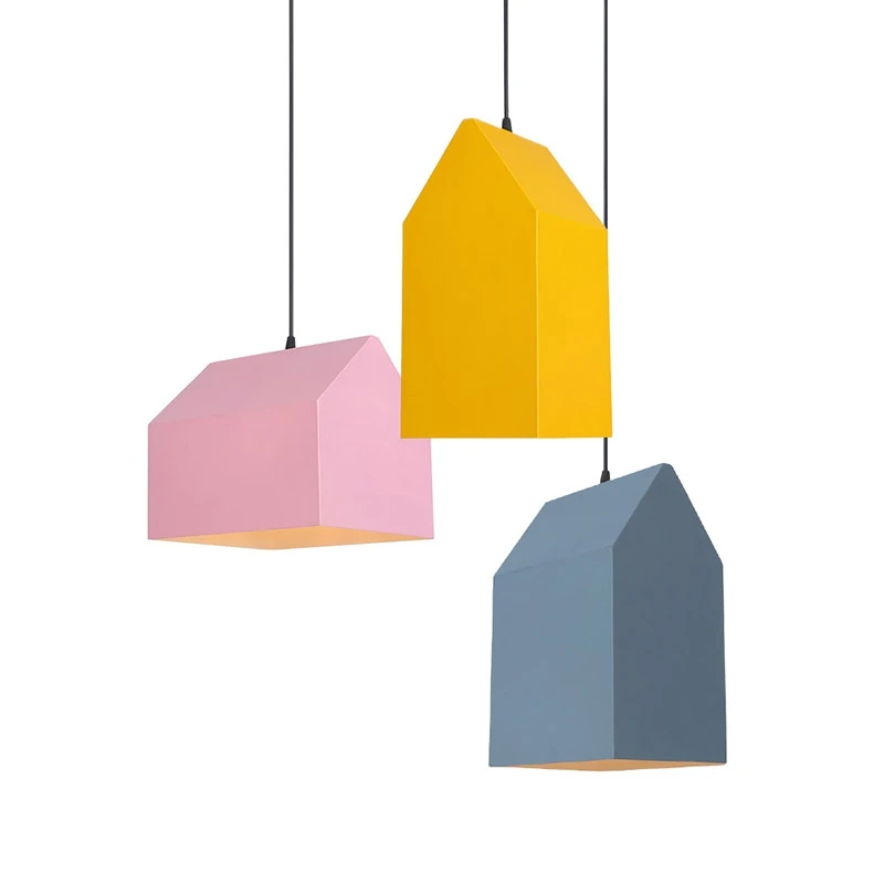 Lovely Creative Pendant Light Nordic Geometric Cartoon Little Houses droplight macaron For Children's Room Bedroom Living | Лампы и
