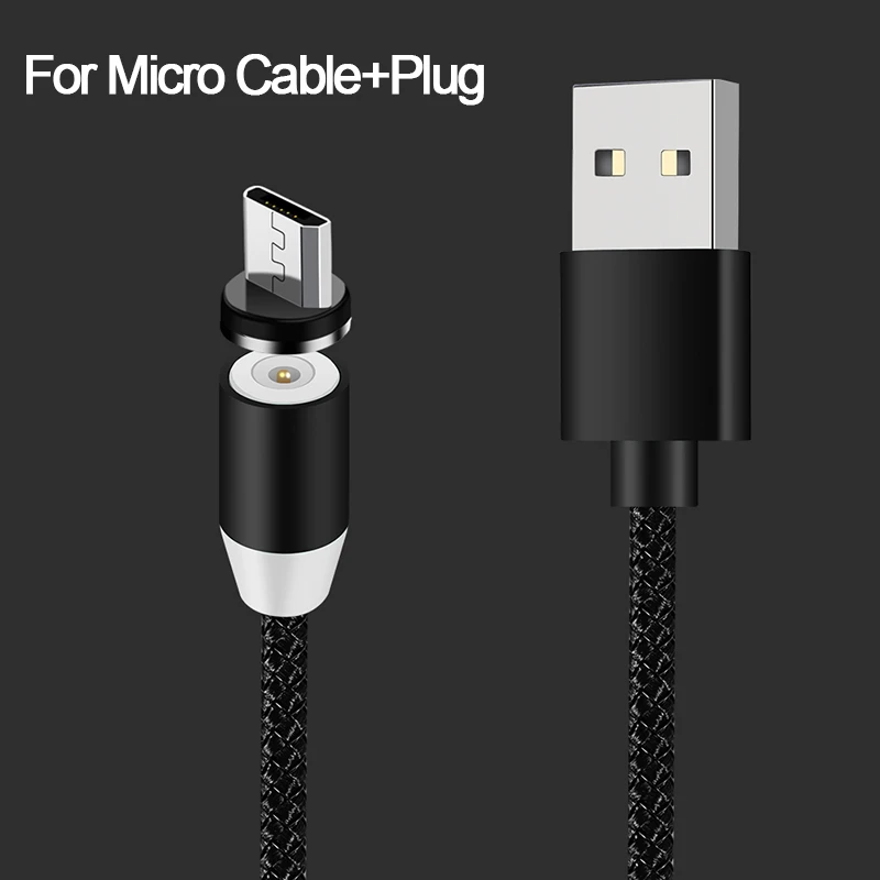 Магнитный кабель в оплетке 1 м светодиодный type-C Micro USB Магнитный usb кабель для зарядки iphone Xs samsung A50 S8 мобильный телефон USB C шнур - Цвет: For Android Black