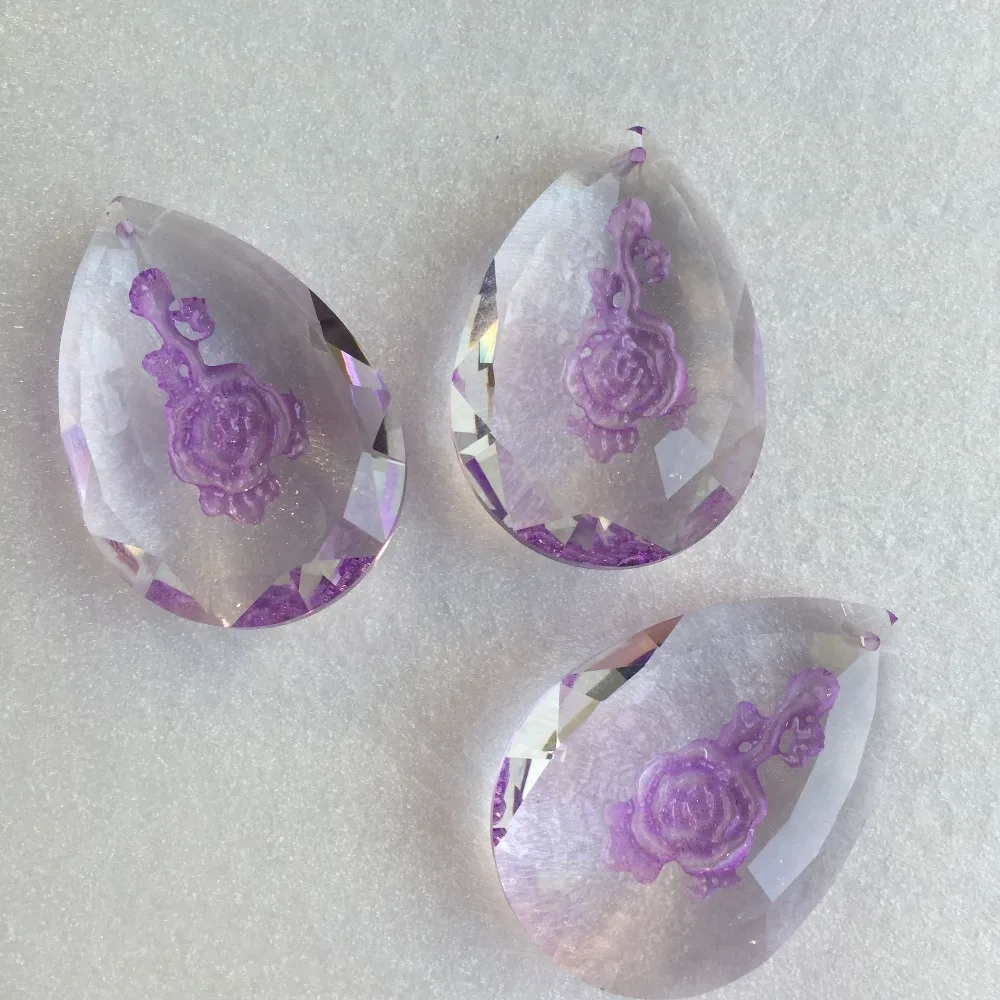Прозрачные 50 мм 20 шт гравировка фиолетовые розы каплевидные хрустальные подвески для люстры для освещения и лампы