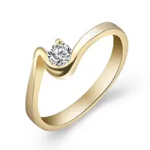 Luxury Brand Jewlery Gold Color with Geometry Shaped Inlay Cubic Zirconia Ring for Women Party