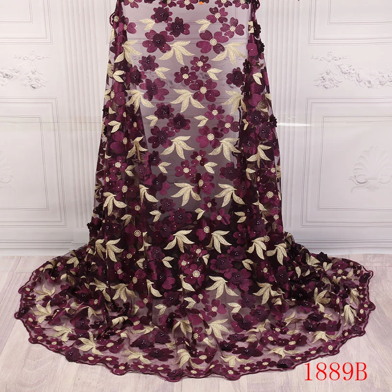 

2019 Latest French African 3D Lace Fabric Add Beads High Quality African Embroidered Tulle Lace Fabric For Wedding Dress APW1889