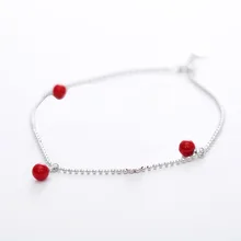 Red Trees прекрасные аксессуары Мода милый красный агат ножные браслеты для девочек 925 пробы серебро Для женщин ножные браслеты ювелирные изделия