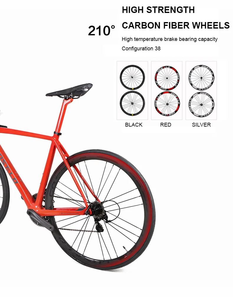 Clearance 700c Carbon fiber road bicyle Ultra-light carbon frame Carbon fiber rims Temperature control color frame Breaking wind road 10