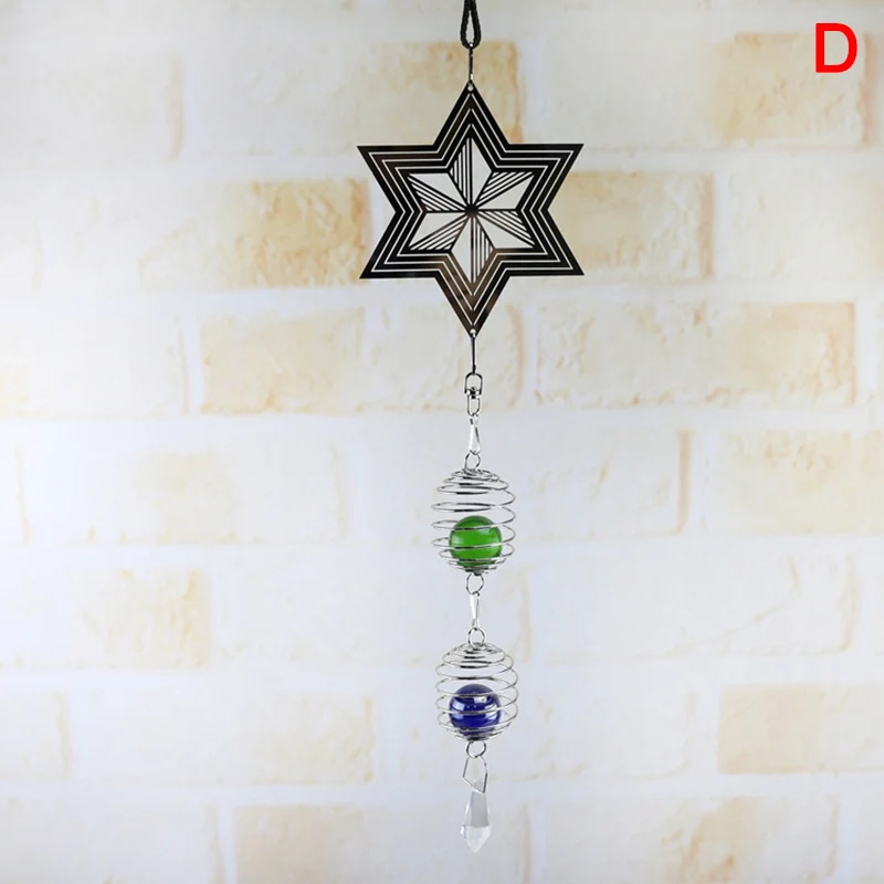 

3D Metal Hanging Spinner Wind Chime with Spiral Tail Ball Center Home Decor @LS