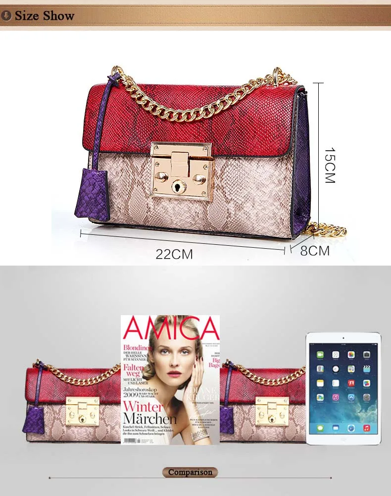 Women Colorful Snake Skin Print Flap Handbag (5)