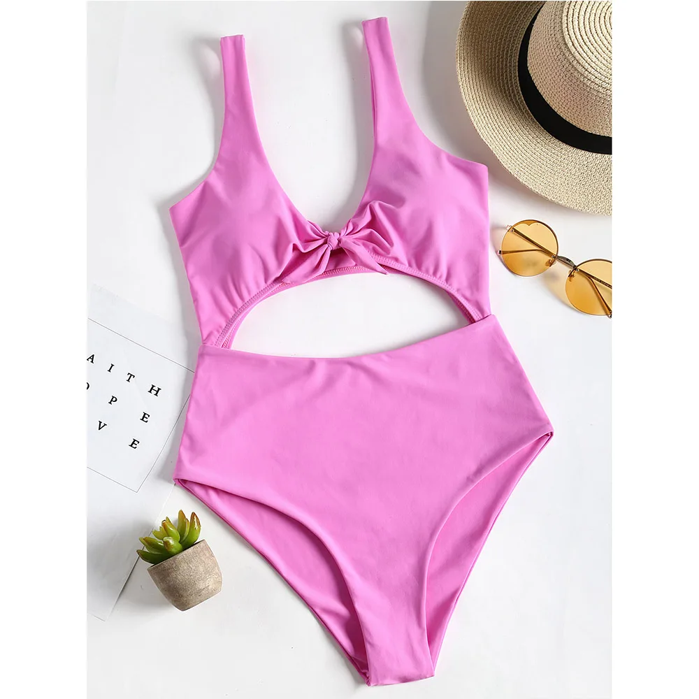 ZAFUL One Piece Swimsuit Front Cut Out Bodysuit High Waist Women Sexy