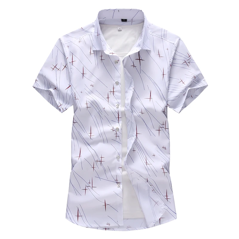 M-7XL повседневные мужские рубашки slim fit рубашки высокого качества для мужчин плюс размер печати короткий рукав camisa social clothes - Цвет: Белый