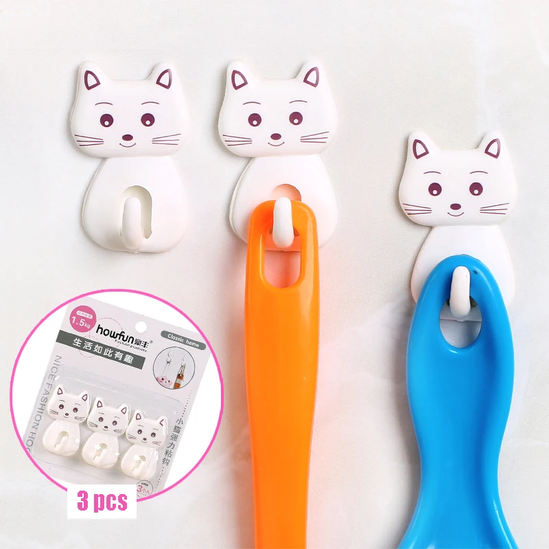 

3Pcs/set Cartoon Cat Door Hooks Durable Self Adhesive Wall Decor Hooks For Kitchen Spoon Sundries Hanger Bathroon Towel Hook