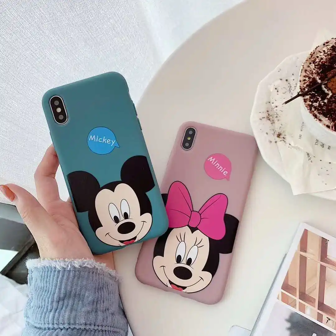 

lovely Smiley face Minnie Mickey Mouser Case For iPhone X XS MAX XR 6 6S 7 8 Plus Cartoon Couple anti-fall shield Phone Cove