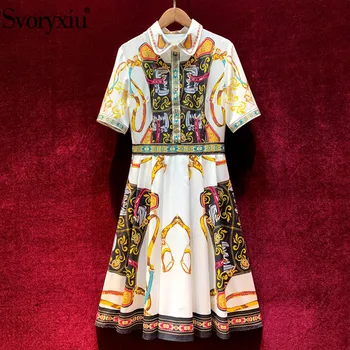 

Svoryxiu Designer Summer Vintage Printed Dress Women's Short Sleeve Turn-Down Collar Fashion Dresses Vestdios