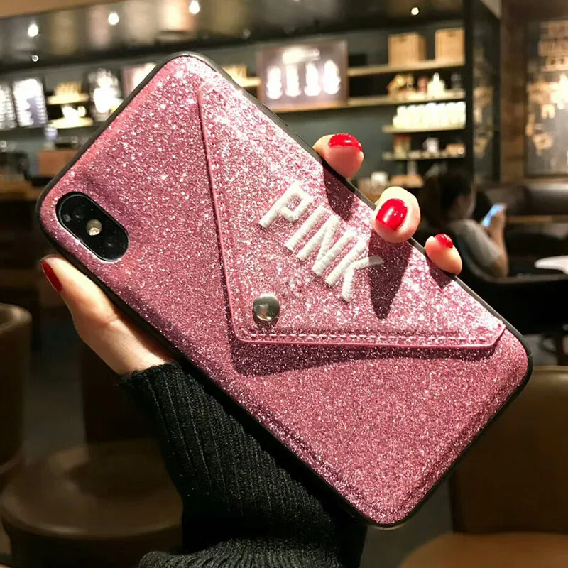 Luxury 3D Leather PINK Victorias Glitter Wallet Card Cover