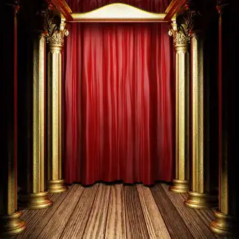 

Red Curtains Gold Column wood floor Background Vinyl cloth High quality Computer print wall photo backdrop