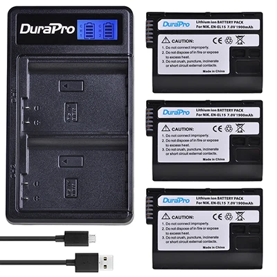 Аккумулятор DuraPro 2x1900 mAh EN-EL15 EN EL15+ двойное зарядное устройство с ЖК-дисплеем USB для камеры Nikon D800E D800 D600 D7100 D7000 D7100 V1 MB-D14 - Цвет: 3 Battery Set