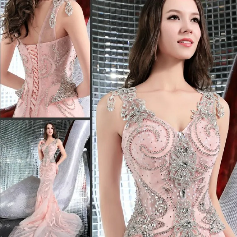 

2019 New Sample Mermaid Crystal Beading Sexy Luxury Woman Long Evening Dresses Gowns Custom Made QUEEN BRIDAL S2