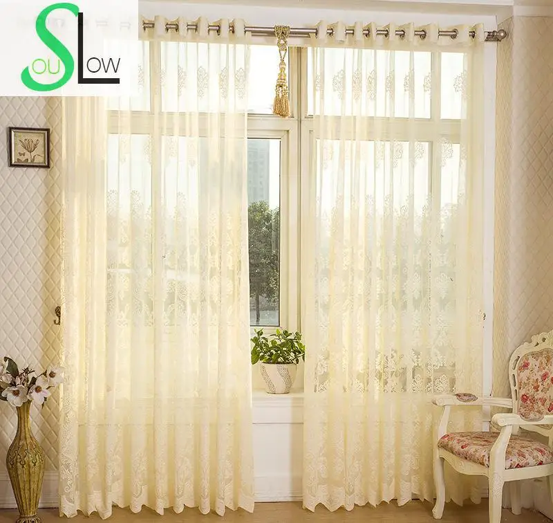 

Slow Soul Beige Curtains Window Europe Pleated Tulle Cortina For Living Room Kitchen Sheer Bedroom Tende Decorative Balcony