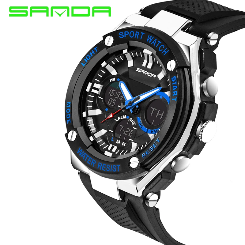 

SANDA Men's Chronograph Analog Quartz Watch with Date, Waterproof Silicone Rubber Strap Wristswatch for men women watch