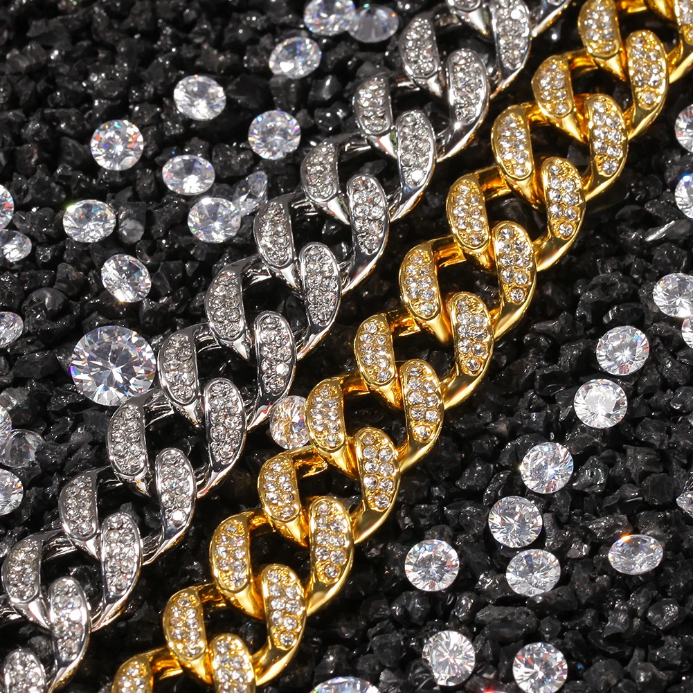 UWIN 13 мм Ожерелье «Майями» кубинская цепочка ожерелье и браслет набор со льдом стразы золото серебро хип хоп ювелирные изделия для подарка