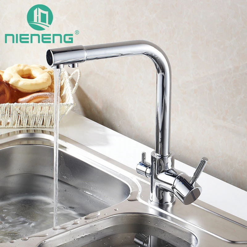 

Nieneng Kitchen Faucet Dining Bar Rotation Tap with Water Purification Features Double Handle Taps Deck Mixer Appliance ICD60373