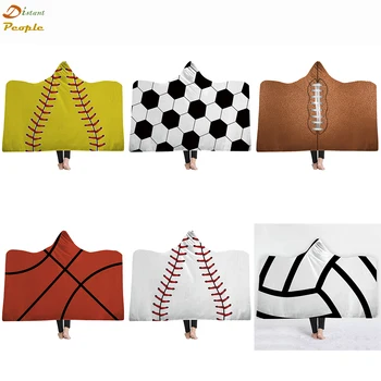

Rugger Football Basketball Printed Soft Throw Blanket In Cap Warm Plush Blanket For Adults Kid Wearable Fleece Hooded Blanket