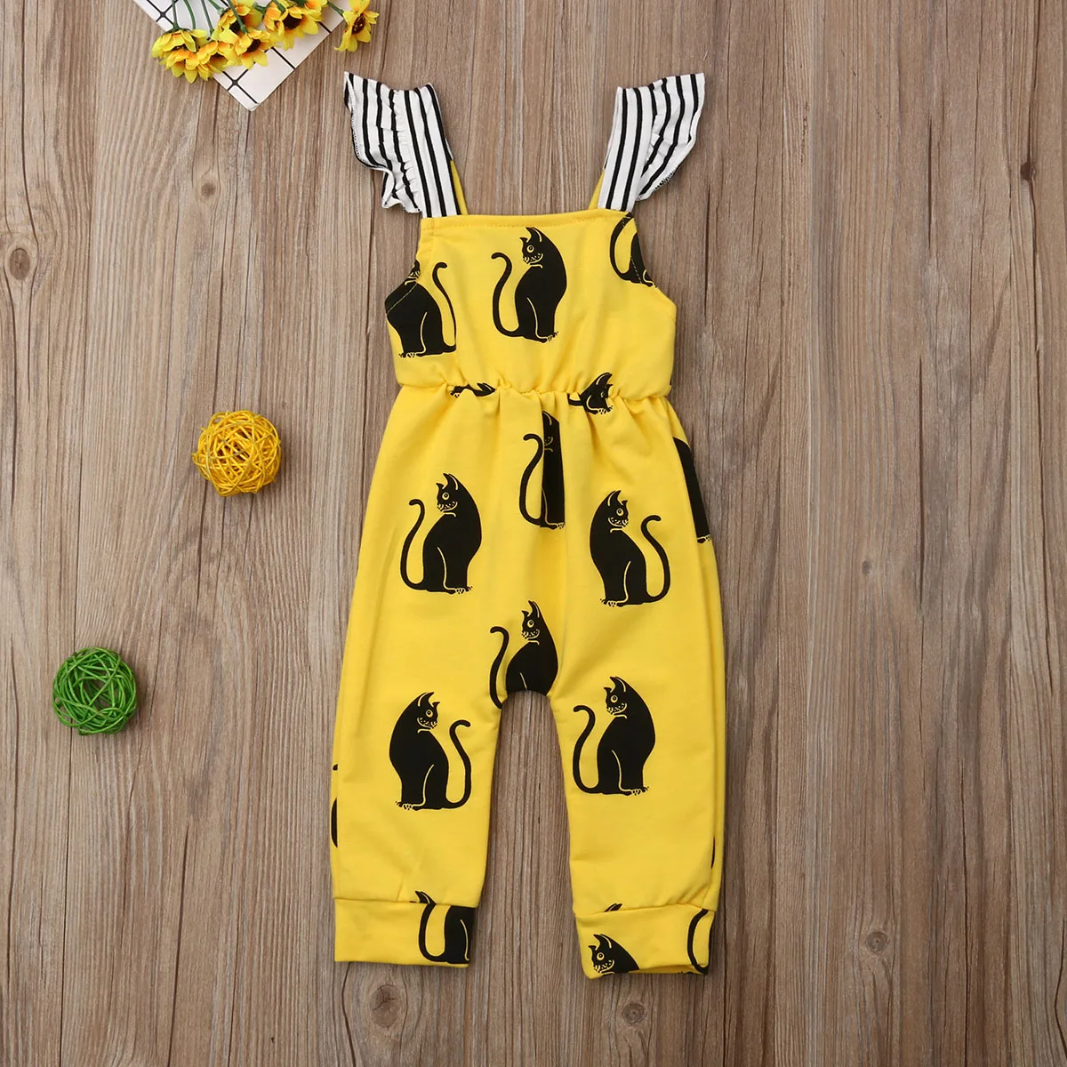 

Newborn Baby Girls Black Cat Print Sleeveless Romper Jumpsuit Summer Clothes Outfits