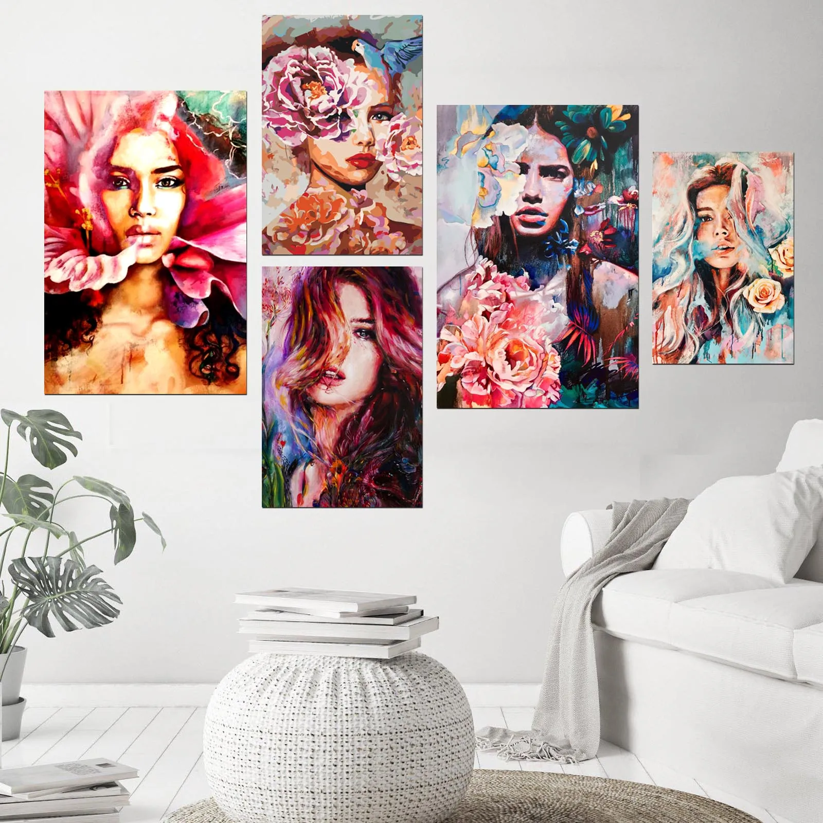 

Graphic Art Bloom Nature Girl Modern Canvas Art Prints Poster Wall Painting Scroll Painting Artwork Wall Art Pictures Home Decor