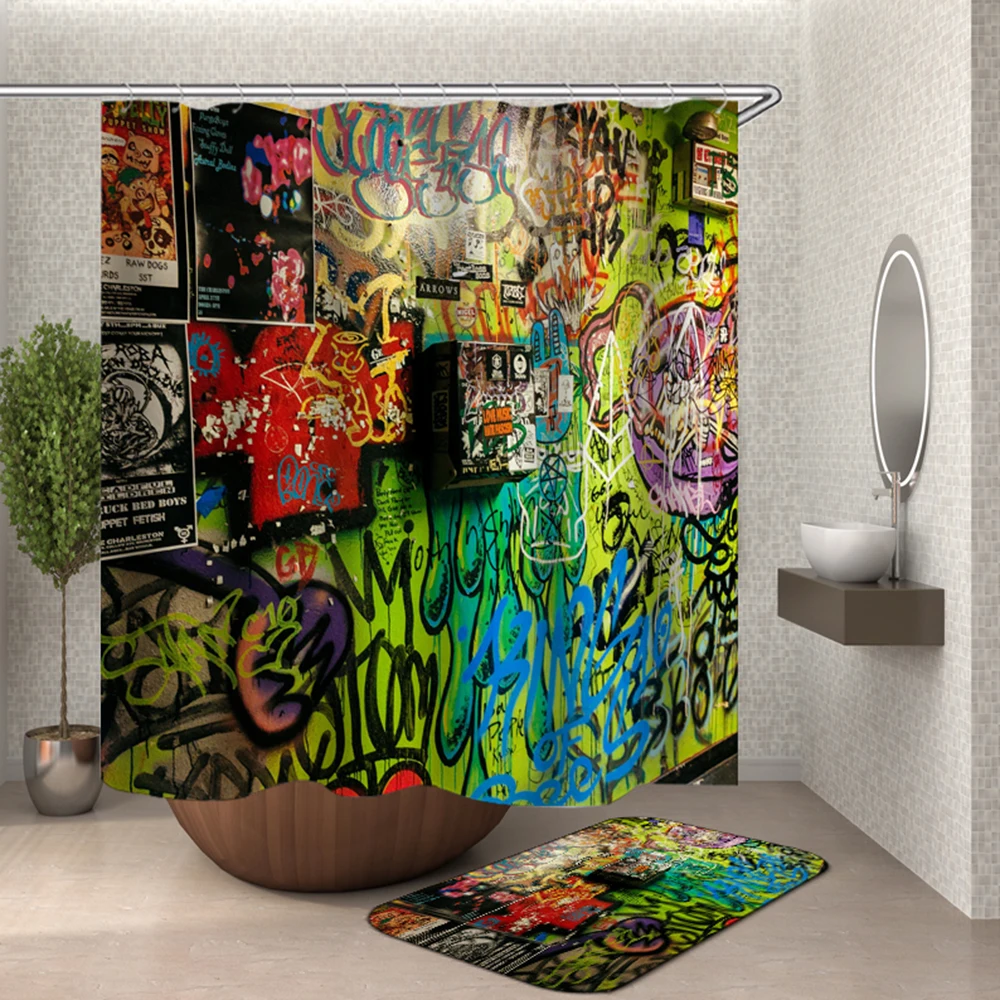 US $17.15 graffiti street culture shower curtain waterproof performance art douchegordijn 3d bath curtains shower