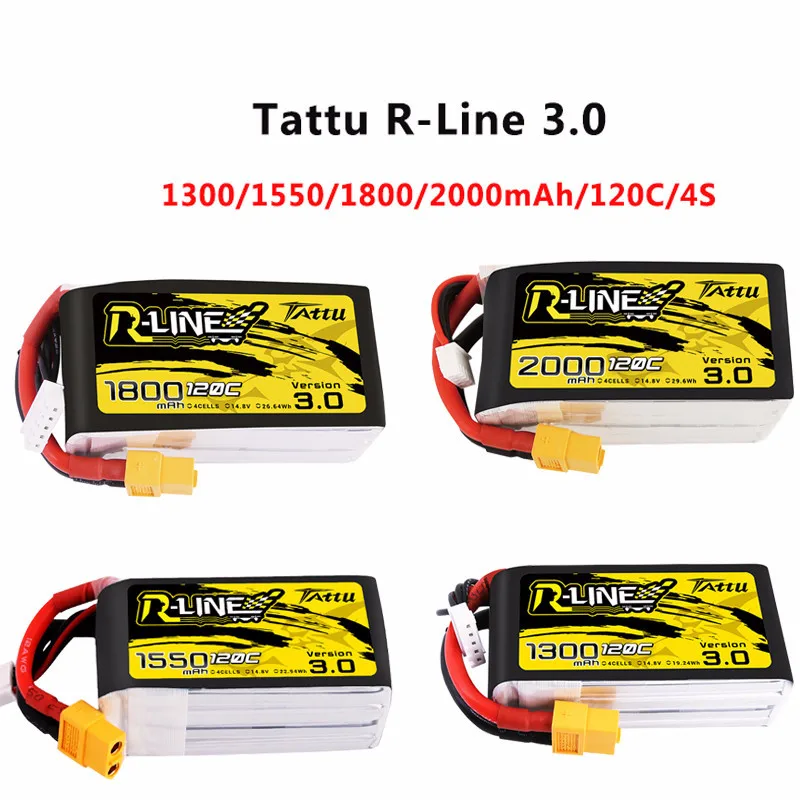 

TATTU R-Line Version 3.0 V3 1300/2000/1800/1550mAh 120C 4S 14.8V Lipo Battery with XT60 Plug For RC Quadcopter FPV Racing Drone