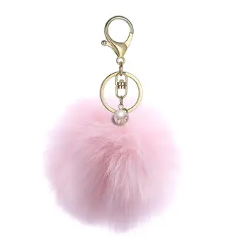

Solid Color Fluffy Ball Pom Pom Ball Key Ring Charms Pendant for Handbag Keychain Car Interior Accessories Key Rings (Pink)