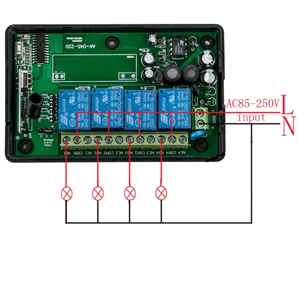 AC85v~ 250V 110V 220V 230V 4CH RF Беспроводной дистанционного Управление реле светильник/лампа/окно/внутренний и внешний створчатый распашный гаражных ворот, ставни проекционный экран