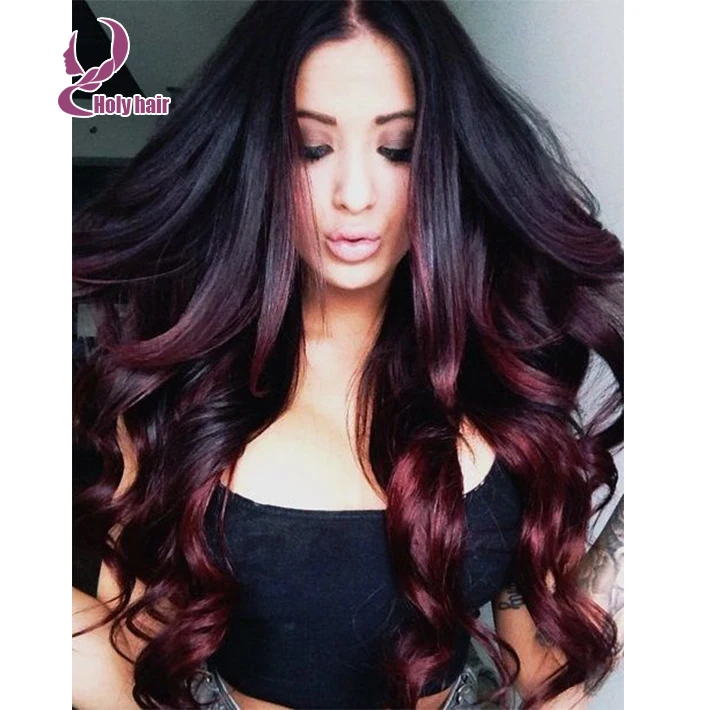 Long wet wavy human hair lace wig ombre red brazilian hair full lace
