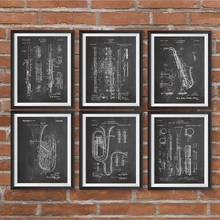 Музыкальное Искусство Постеры винтажная музыка патент принты классический музыкальный инструмент настенная живопись холст настенный Декор подарок