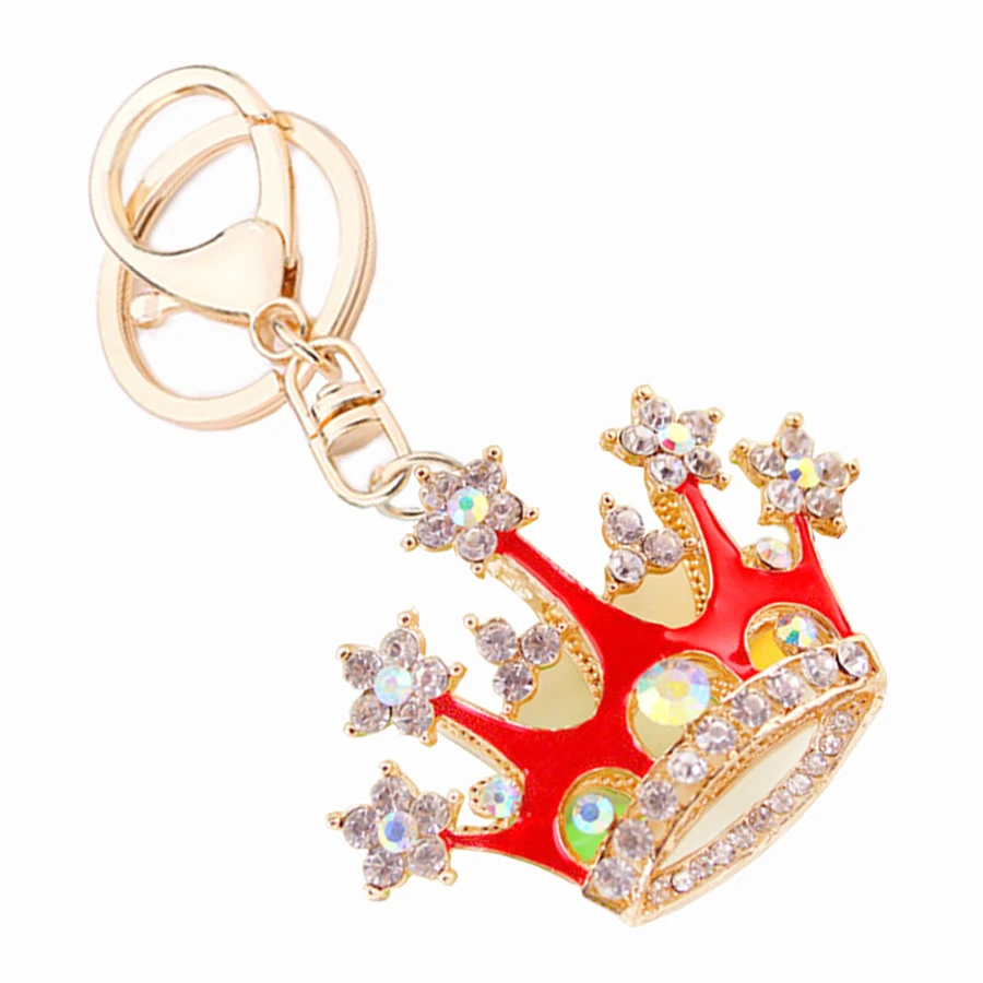 Novelty Charm Luxury Red Imperial Crown Keychain Creative Rhinestone