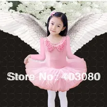 Розовая детская балетная пачка с длинными рукавами для детей 5-9 лет Детское танцевальное платье-пачка детская юбка(подарок, аксессуары для волос с розой/зажим