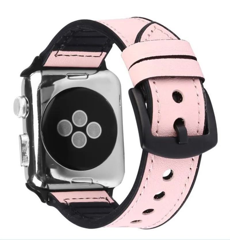 Силиконовые кожаные ремешки Crazy Horse для Apple Watch 38 мм 40 мм 42 мм 44 мм Мягкие резиновые Ремешки для наручных часов iwatch Series 5 4 3 2 1 - Цвет ремешка: pink