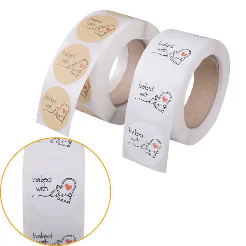

500PCS/Lot Stationery School Supply 1 Inch Round Kraft Paper Thank You Hand Made With Love With Red Heart Stickers Paper